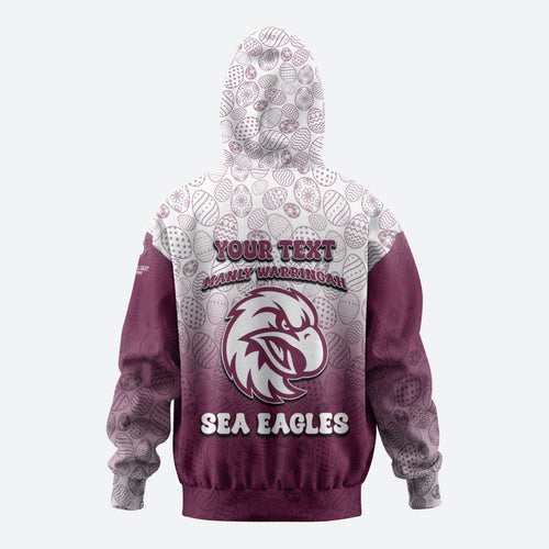 Personalized Manly Warringah Sea Eagles Zip Hoodie Easter Mascot - Colorful Eggs Cartoon Style