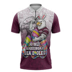 Personalized Manly Warringah Sea Eagles Zipper Polo Shirt Easter Mascot - Colorful Eggs Cartoon Style