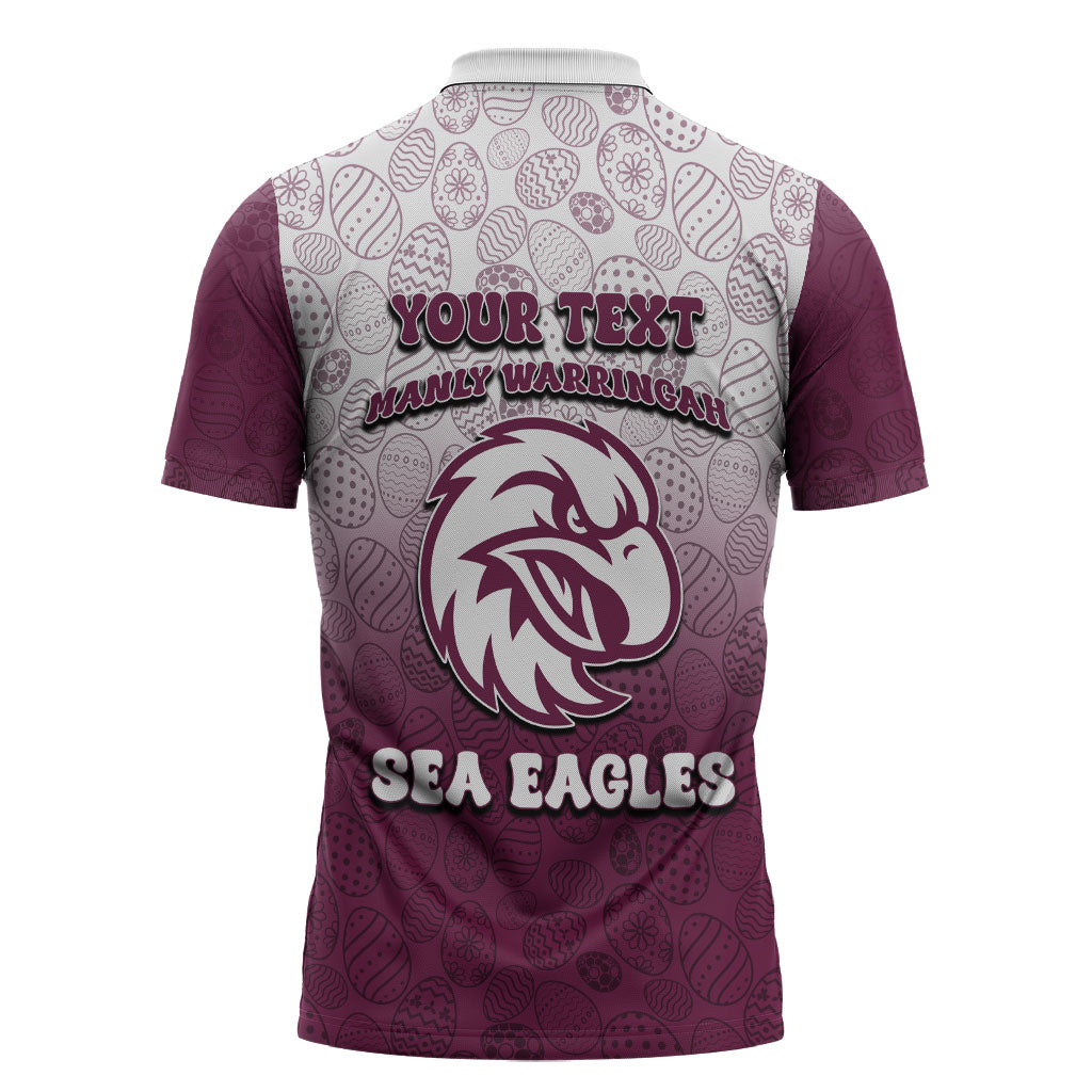 Personalized Manly Warringah Sea Eagles Zipper Polo Shirt Easter Mascot - Colorful Eggs Cartoon Style