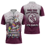 Personalized Manly Warringah Sea Eagles Zipper Polo Shirt Easter Mascot - Colorful Eggs Cartoon Style