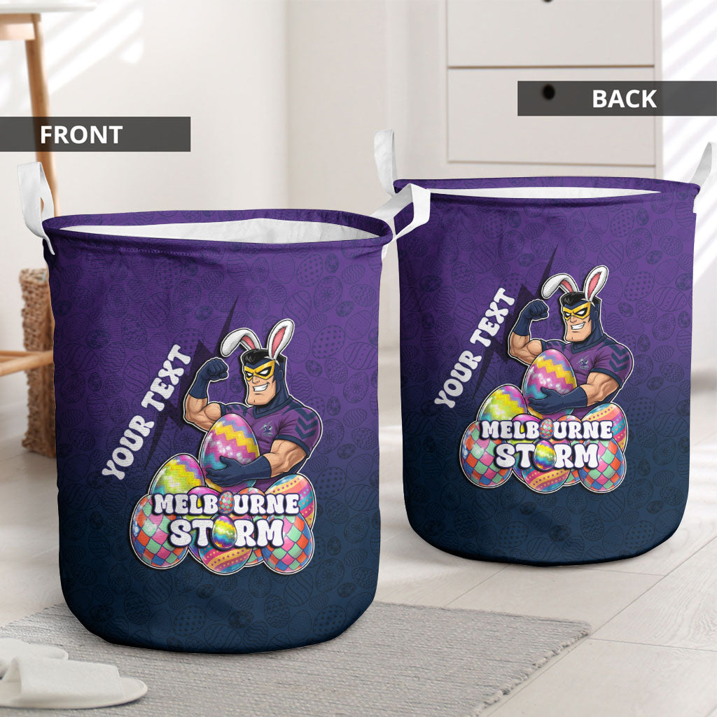 Personalized Melbourne Storm Laundry Basket Easter Mascot - Colorful Eggs Cartoon Style