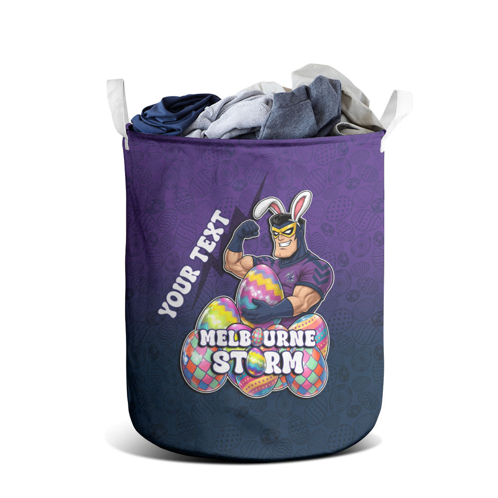Personalized Melbourne Storm Laundry Basket Easter Mascot - Colorful Eggs Cartoon Style