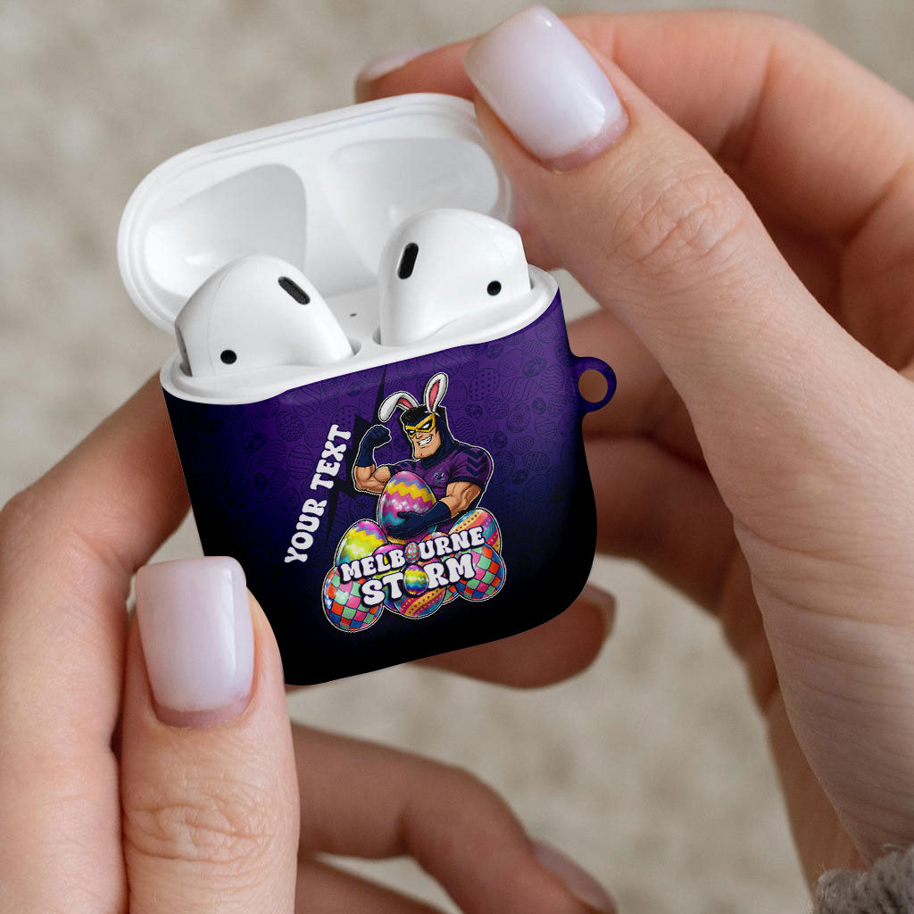 Personalized Melbourne Storm AirPods Case Easter Mascot - Colorful Eggs Cartoon Style