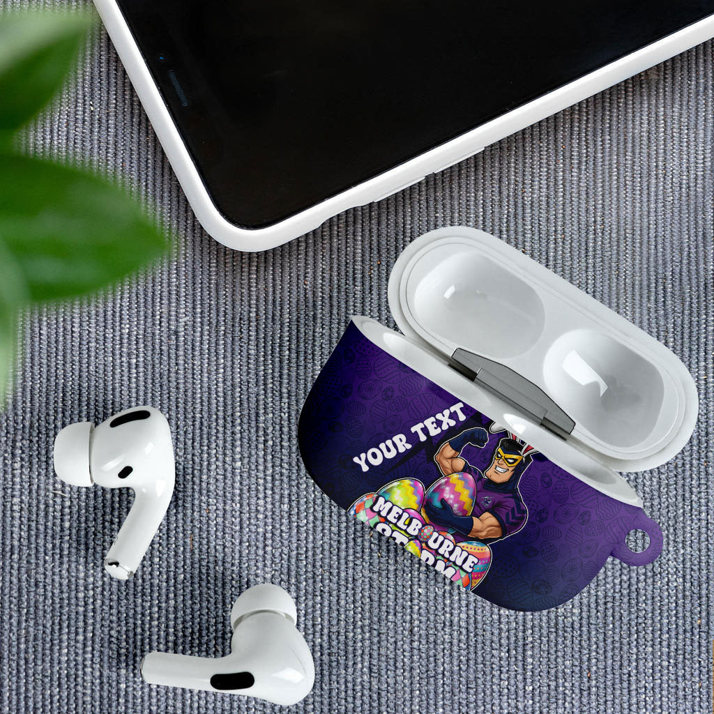 Personalized Melbourne Storm AirPods Case Easter Mascot - Colorful Eggs Cartoon Style