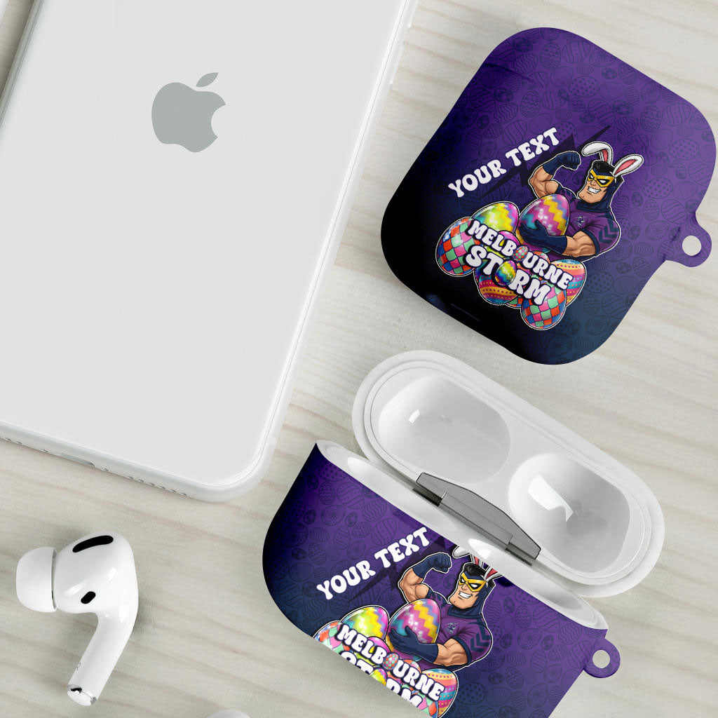 Personalized Melbourne Storm AirPods Case Easter Mascot - Colorful Eggs Cartoon Style