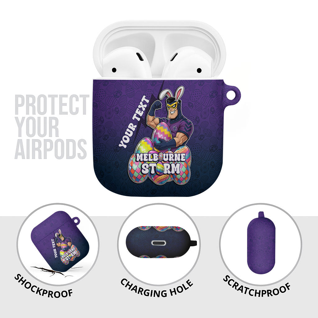 Personalized Melbourne Storm AirPods Case Easter Mascot - Colorful Eggs Cartoon Style