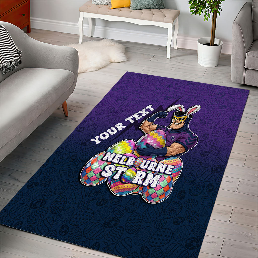 Personalized Melbourne Storm Area Rug Easter Mascot - Colorful Eggs Cartoon Style