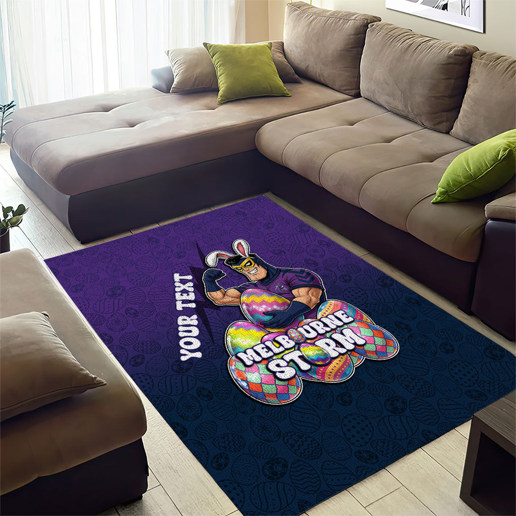 Personalized Melbourne Storm Area Rug Easter Mascot - Colorful Eggs Cartoon Style
