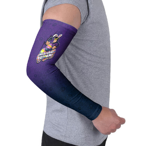 Personalized Melbourne Storm Arm Sleeves Easter Mascot - Colorful Eggs Cartoon Style