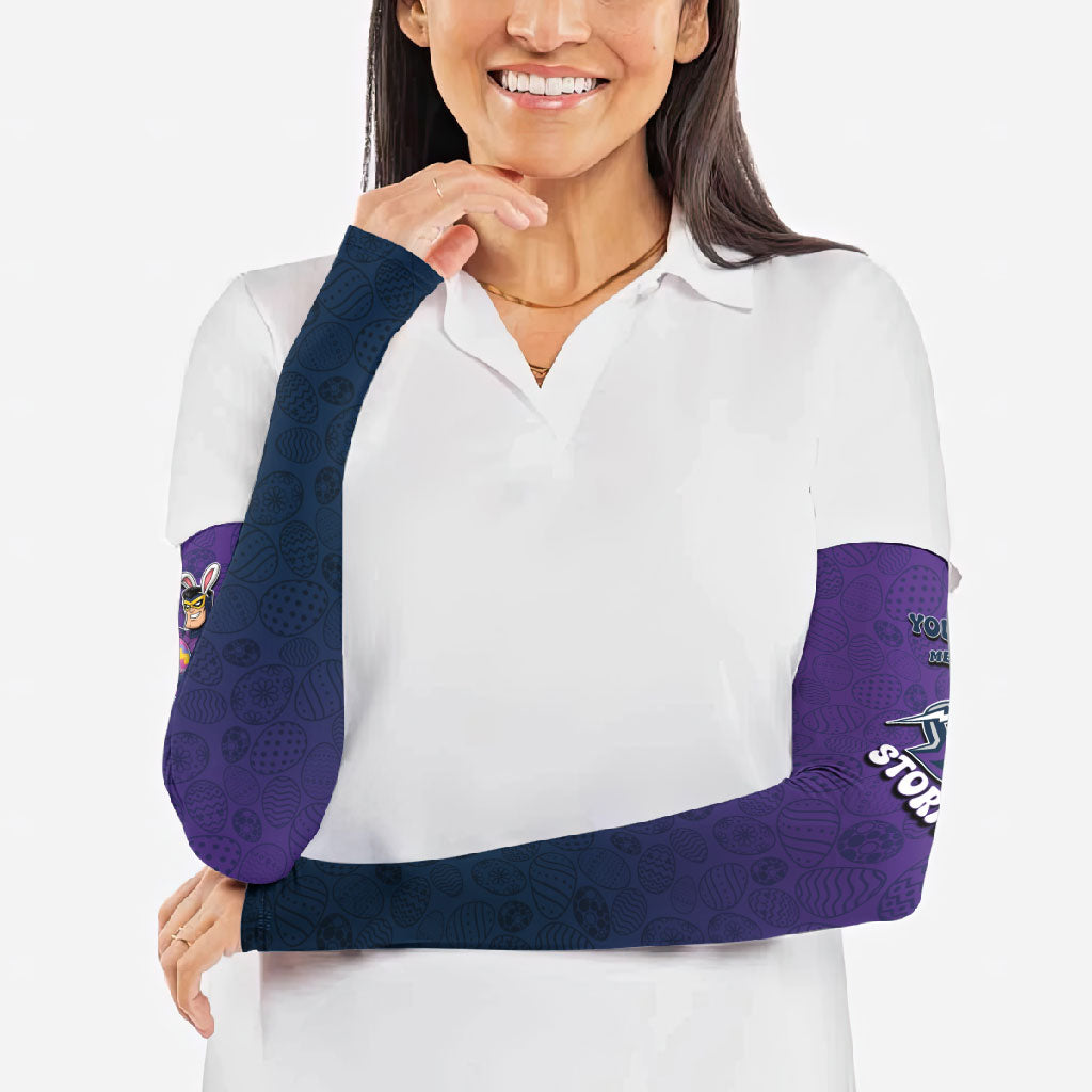 Personalized Melbourne Storm Arm Sleeves Easter Mascot - Colorful Eggs Cartoon Style