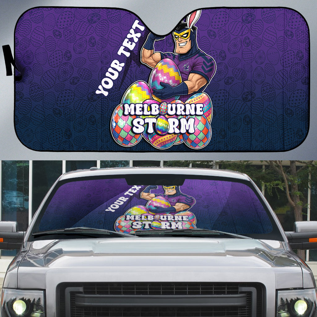 Personalized Melbourne Storm Auto Sun Shade Easter Mascot - Colorful Eggs Cartoon Style