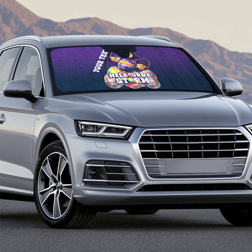 Personalized Melbourne Storm Auto Sun Shade Easter Mascot - Colorful Eggs Cartoon Style