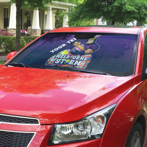 Personalized Melbourne Storm Auto Sun Shade Easter Mascot - Colorful Eggs Cartoon Style