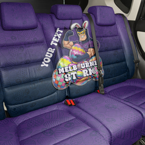 Personalized Melbourne Storm Back Car Seat Cover Easter Mascot - Colorful Eggs Cartoon Style