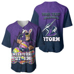 Personalized Melbourne Storm Baseball Jersey Easter Mascot - Colorful Eggs Cartoon Style