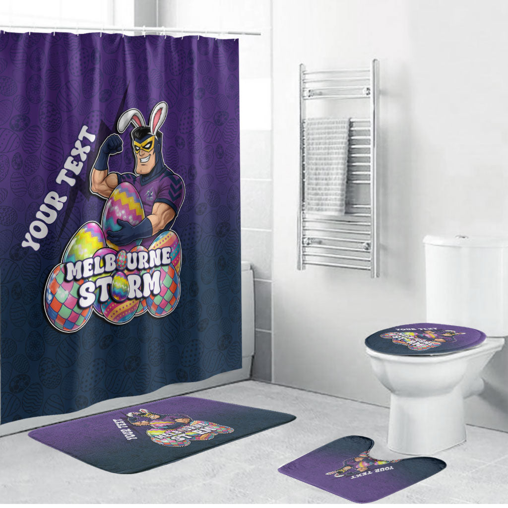 Personalized Melbourne Storm Bathroom Set Easter Mascot - Colorful Eggs Cartoon Style