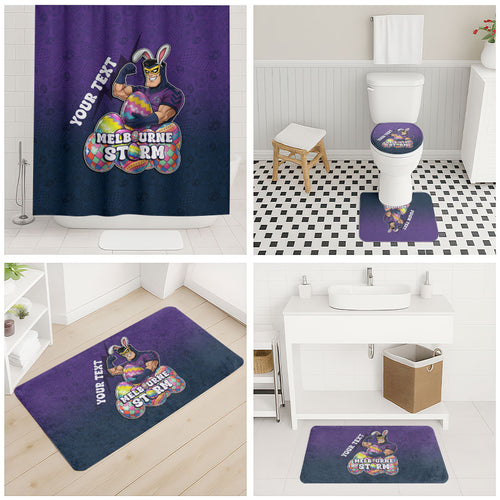 Personalized Melbourne Storm Bathroom Set Easter Mascot - Colorful Eggs Cartoon Style