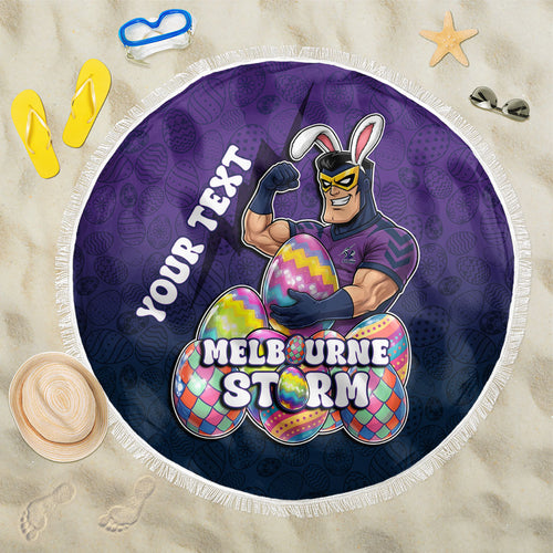 Personalized Melbourne Storm Beach Blanket Easter Mascot - Colorful Eggs Cartoon Style