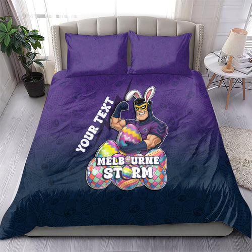 Personalized Melbourne Storm Bedding Set Easter Mascot - Colorful Eggs Cartoon Style
