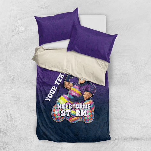 Personalized Melbourne Storm Bedding Set Easter Mascot - Colorful Eggs Cartoon Style