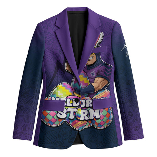 Personalized Melbourne Storm Blazer Easter Mascot - Colorful Eggs Cartoon Style