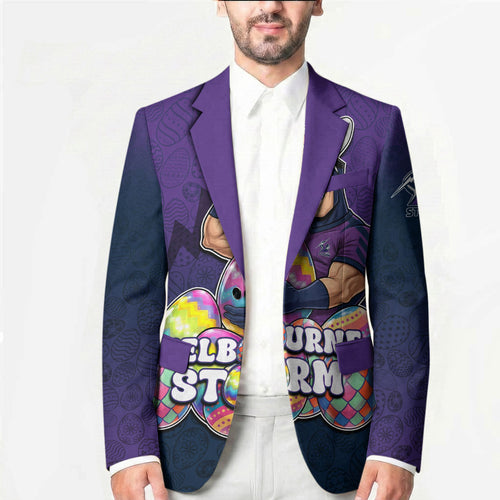 Personalized Melbourne Storm Blazer Easter Mascot - Colorful Eggs Cartoon Style