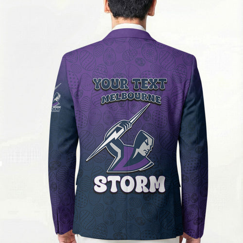 Personalized Melbourne Storm Blazer Easter Mascot - Colorful Eggs Cartoon Style