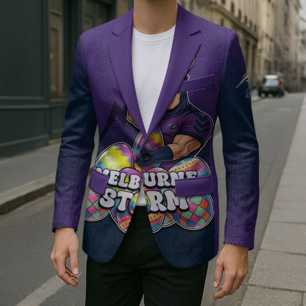 Personalized Melbourne Storm Blazer Easter Mascot - Colorful Eggs Cartoon Style