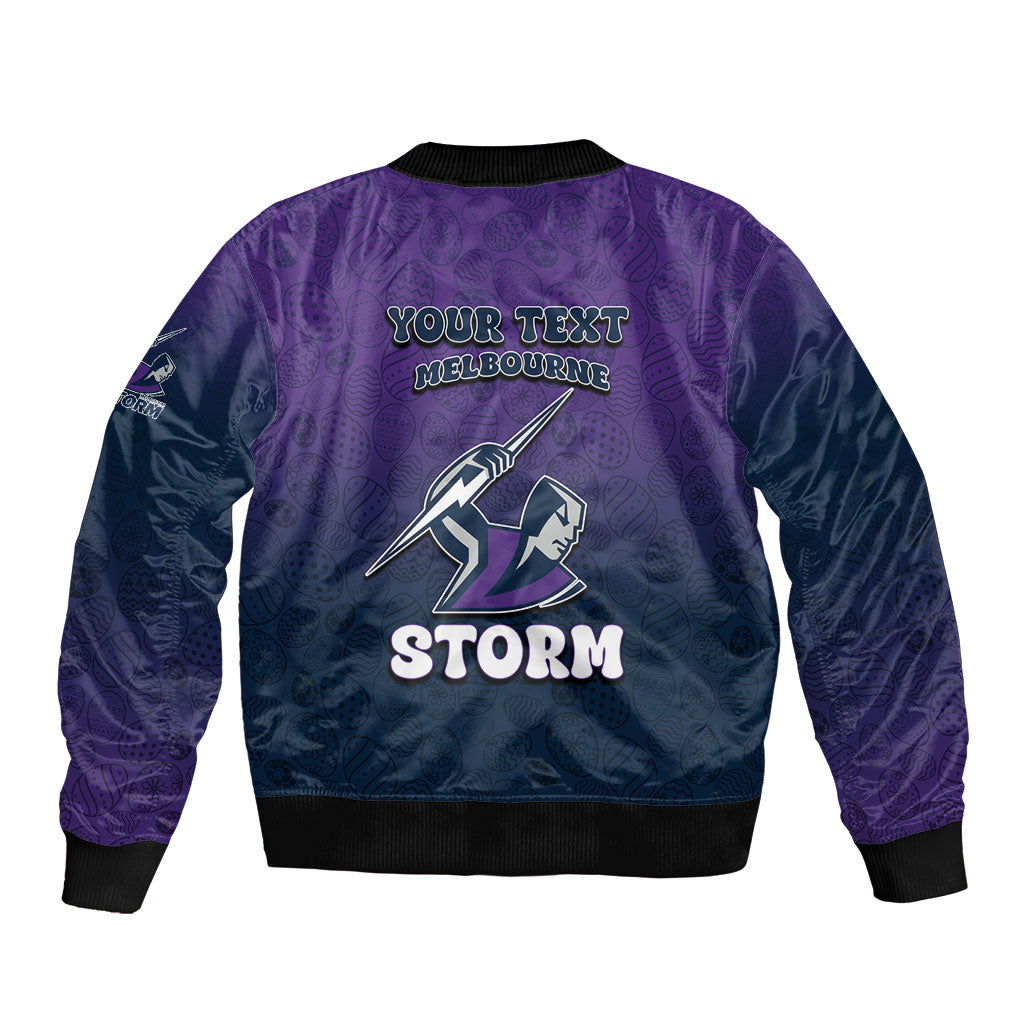 Personalized Melbourne Storm Bomber Jacket Easter Mascot - Colorful Eggs Cartoon Style