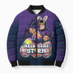 Personalized Melbourne Storm Bomber Puffer Jacket Easter Mascot - Colorful Eggs Cartoon Style