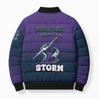 Personalized Melbourne Storm Bomber Puffer Jacket Easter Mascot - Colorful Eggs Cartoon Style