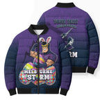 Personalized Melbourne Storm Bomber Puffer Jacket Easter Mascot - Colorful Eggs Cartoon Style
