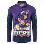 Personalized Melbourne Storm Button Sweatshirt Easter Mascot - Colorful Eggs Cartoon Style