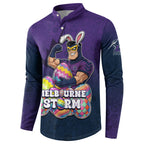 Personalized Melbourne Storm Button Sweatshirt Easter Mascot - Colorful Eggs Cartoon Style