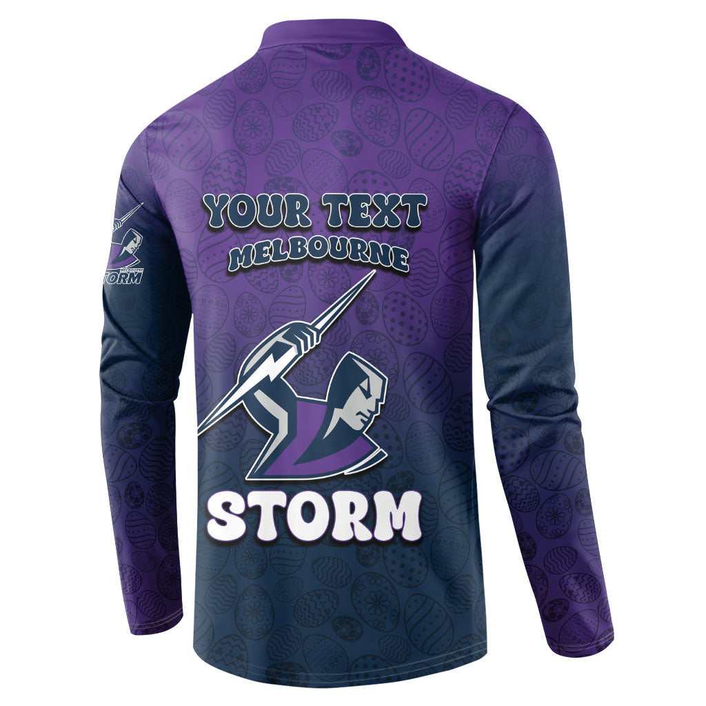 Personalized Melbourne Storm Button Sweatshirt Easter Mascot - Colorful Eggs Cartoon Style