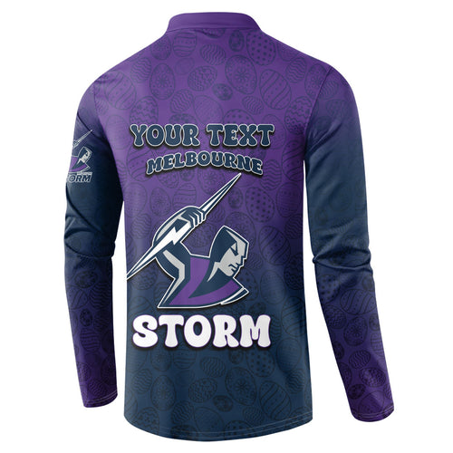 Personalized Melbourne Storm Button Sweatshirt Easter Mascot - Colorful Eggs Cartoon Style