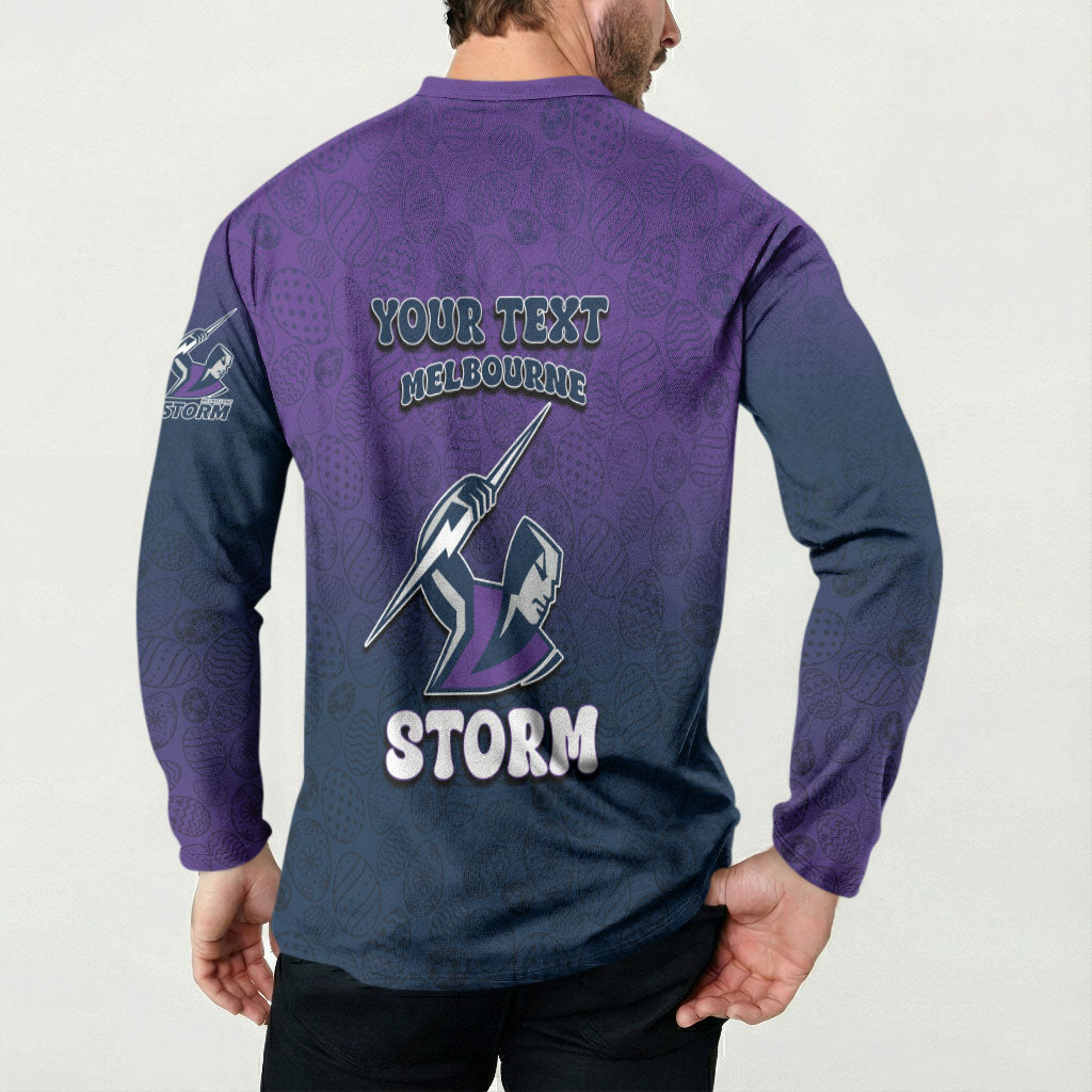 Personalized Melbourne Storm Button Sweatshirt Easter Mascot - Colorful Eggs Cartoon Style