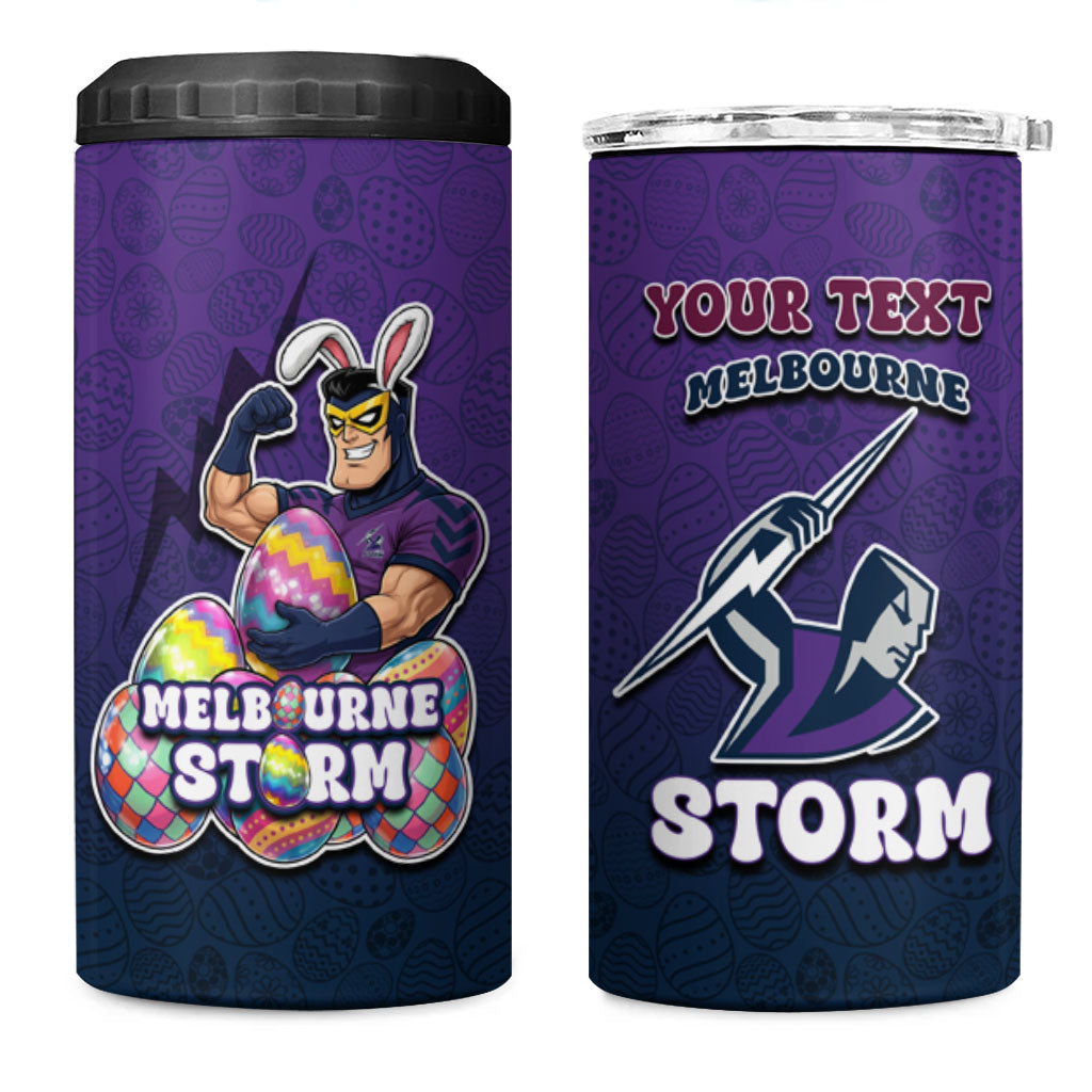 Personalized Melbourne Storm 4 in 1 Can Cooler Tumbler Easter Mascot - Colorful Eggs Cartoon Style