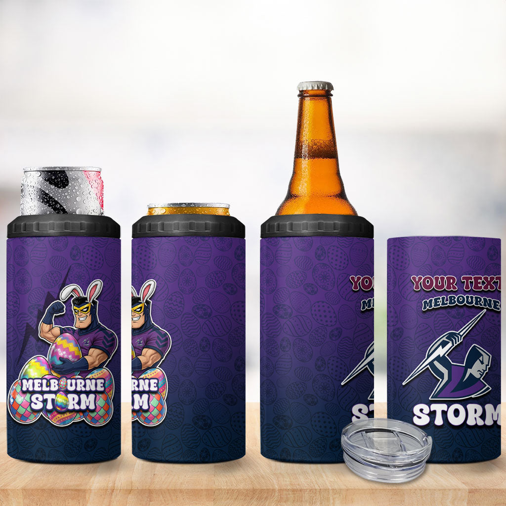 Personalized Melbourne Storm 4 in 1 Can Cooler Tumbler Easter Mascot - Colorful Eggs Cartoon Style