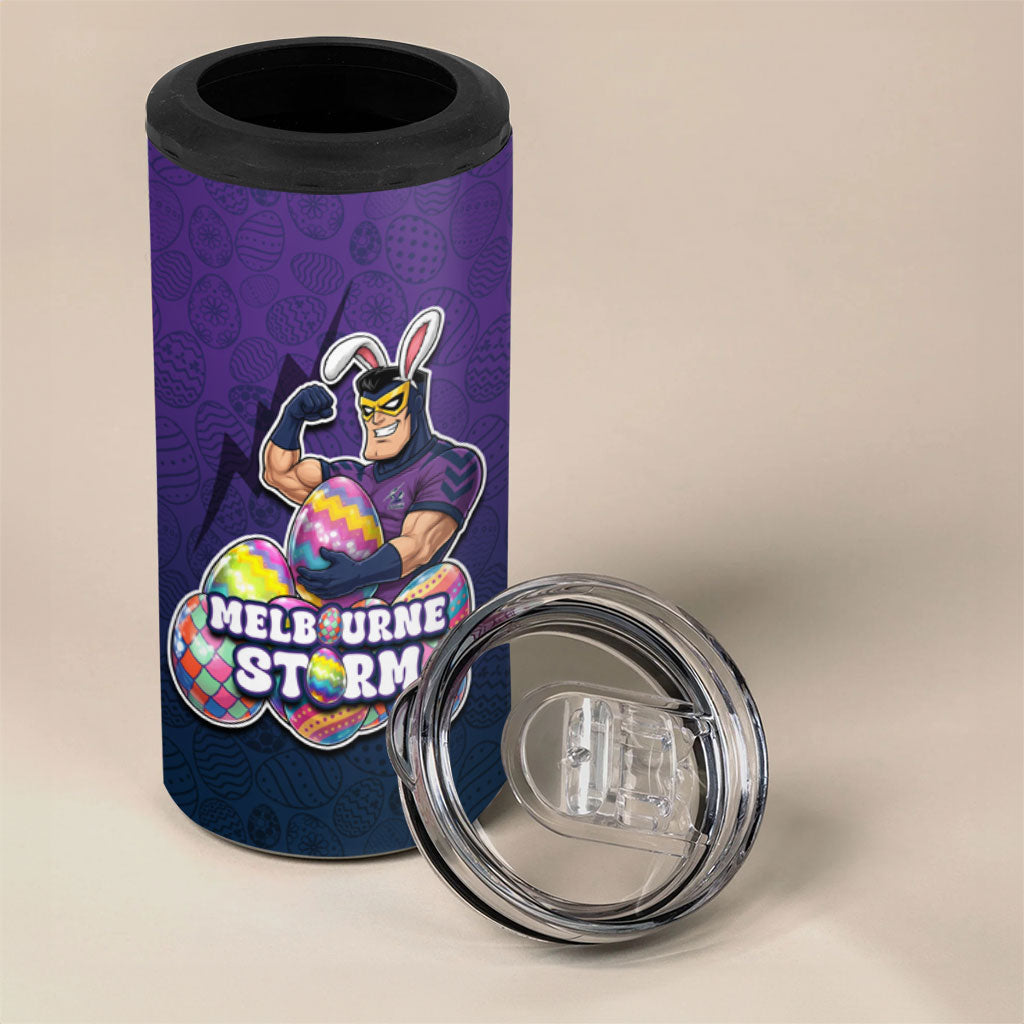 Personalized Melbourne Storm 4 in 1 Can Cooler Tumbler Easter Mascot - Colorful Eggs Cartoon Style