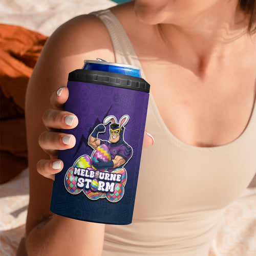 Personalized Melbourne Storm 4 in 1 Can Cooler Tumbler Easter Mascot - Colorful Eggs Cartoon Style