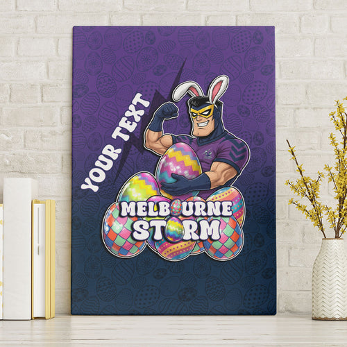 Personalized Melbourne Storm Canvas Wall Art Easter Mascot - Colorful Eggs Cartoon Style