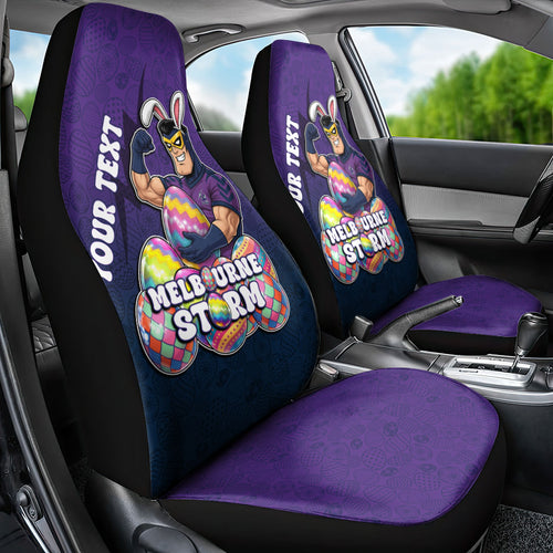 Personalized Melbourne Storm Car Seat Cover Easter Mascot - Colorful Eggs Cartoon Style