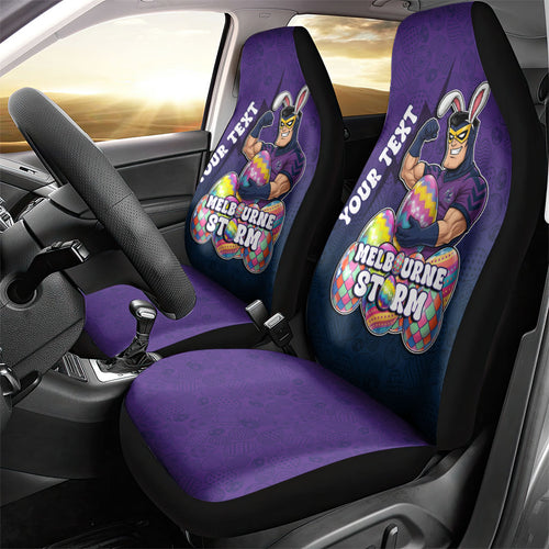 Personalized Melbourne Storm Car Seat Cover Easter Mascot - Colorful Eggs Cartoon Style