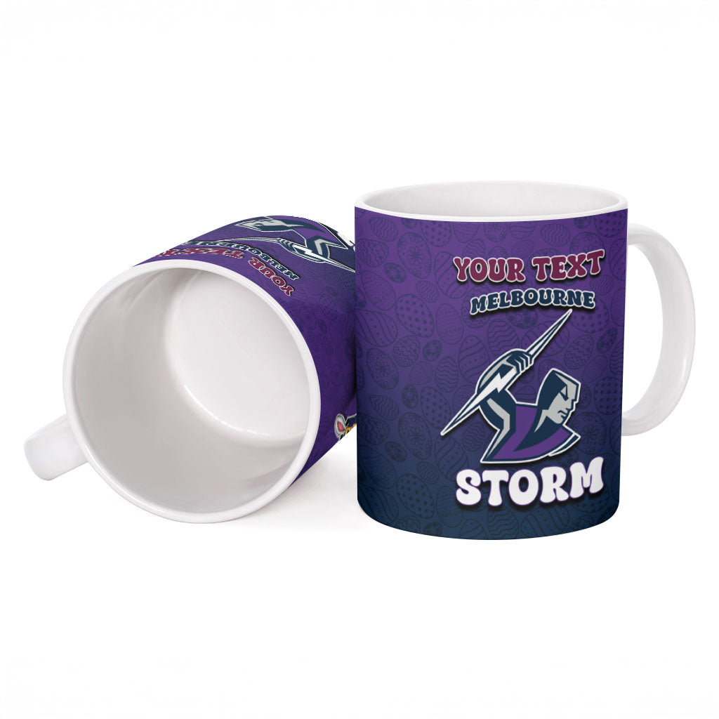 Personalized Melbourne Storm Ceramic Mug Easter Mascot - Colorful Eggs Cartoon Style
