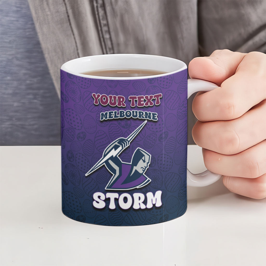 Personalized Melbourne Storm Ceramic Mug Easter Mascot - Colorful Eggs Cartoon Style