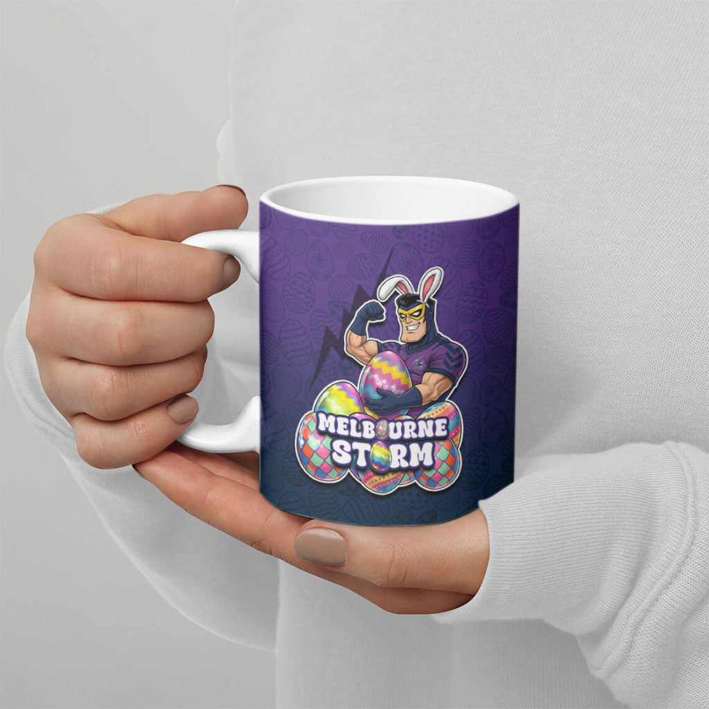 Personalized Melbourne Storm Ceramic Mug Easter Mascot - Colorful Eggs Cartoon Style