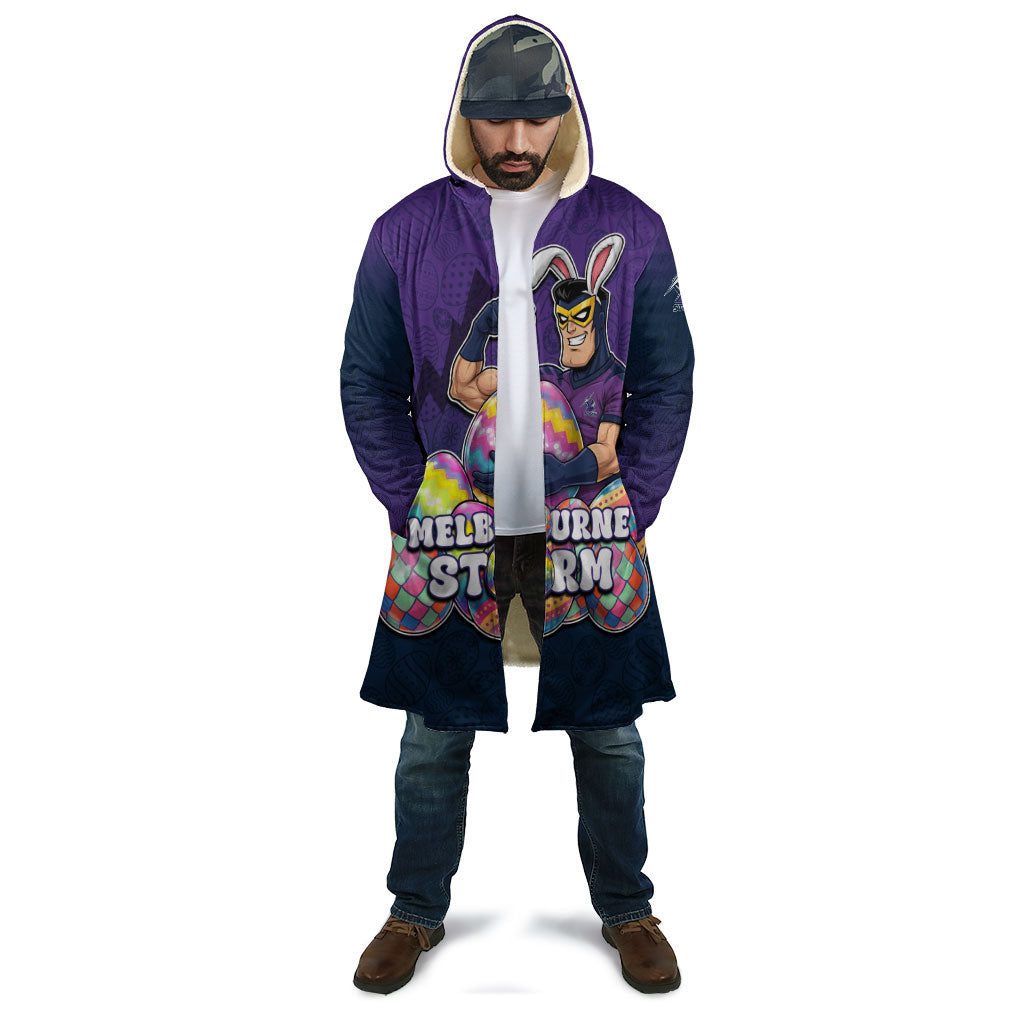 Personalized Melbourne Storm Cloak Easter Mascot - Colorful Eggs Cartoon Style