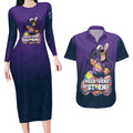 Personalized Melbourne Storm Couples Matching Long Sleeve Bodycon Dress and Hawaiian Shirt Easter Mascot - Colorful Eggs Cartoon Style