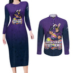 Personalized Melbourne Storm Couples Matching Long Sleeve Bodycon Dress and Long Sleeve Button Shirt Easter Mascot - Colorful Eggs Cartoon Style